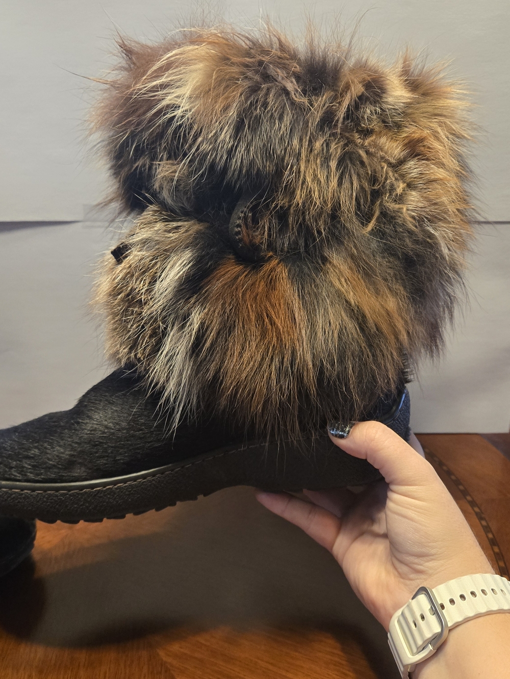 Oscar de la Renta Black Boot with Multi Brown Fur Cuff